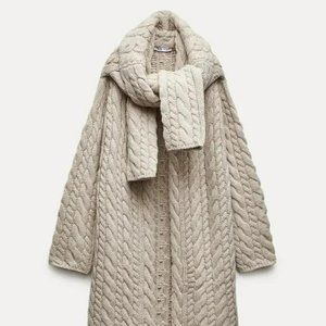ZARA 100% WOOL CABLE KNIT COAT
